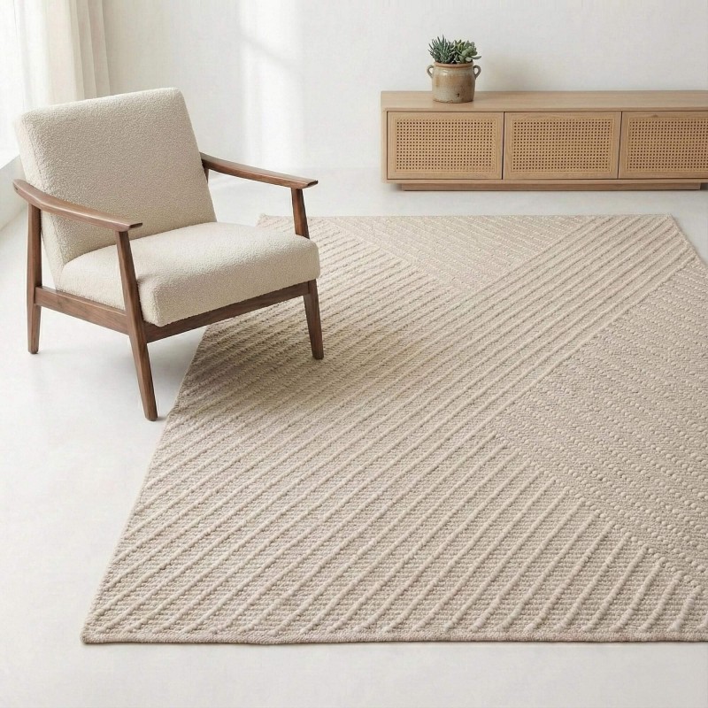 Tapis en laine 140x200 cm, blanc beige - Arvo