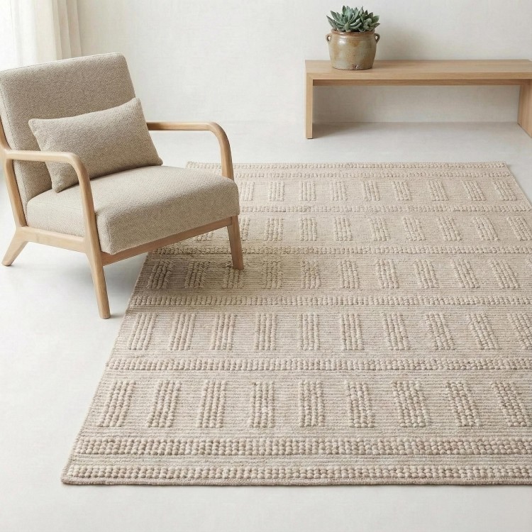 Tapis en laine 140x200 cm, blanc beige - Vela