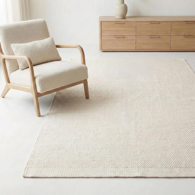 Tapis en laine et coton 200x300 cm, blanc - Elowen