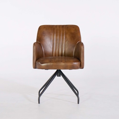 Chaise en cuir véritable avec pied en métal - Edison