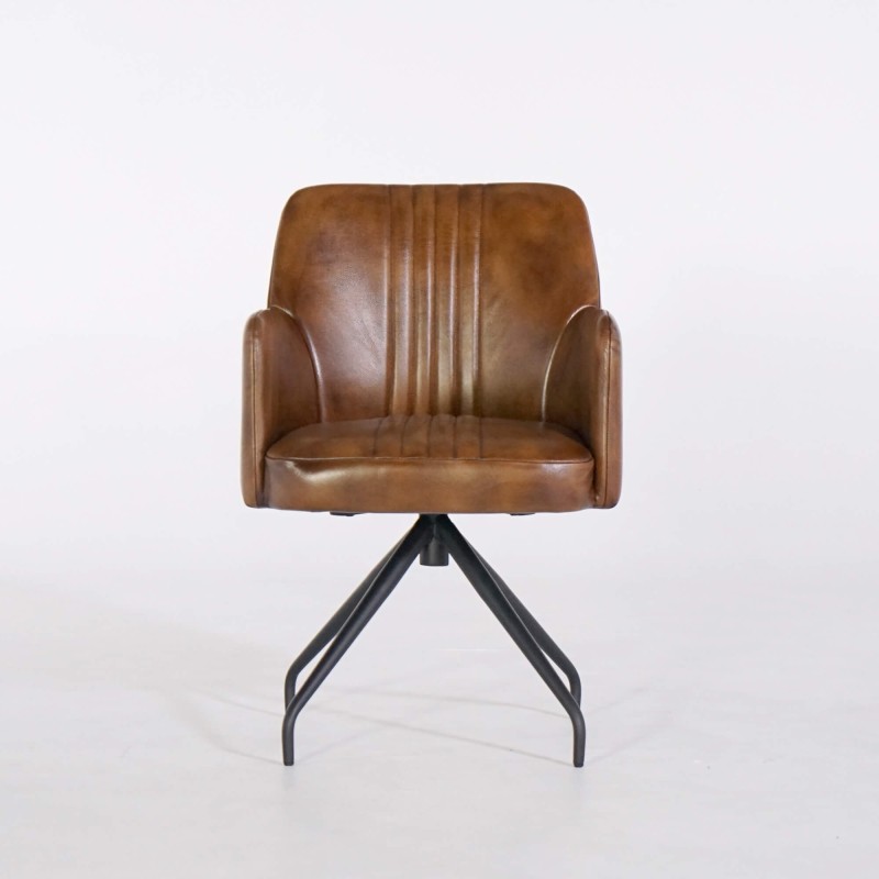 Chaise en cuir véritable avec pied en métal - Edison