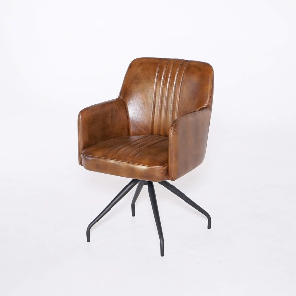 Chaise en cuir véritable avec pied en métal - Edison