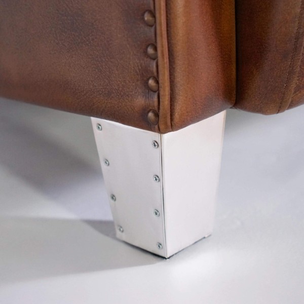 Fauteuil club anglais en cuir marron véritable style industriel - Oscar