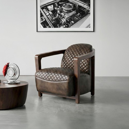 Fauteuil vintage en cuir marron véritable - Graham