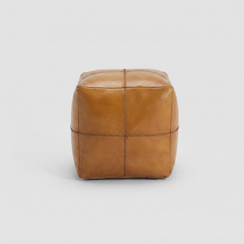 Pouf carré vintage en cuir véritable