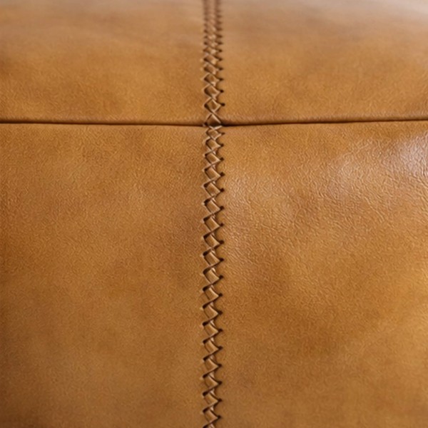 Pouf carré vintage en cuir véritable