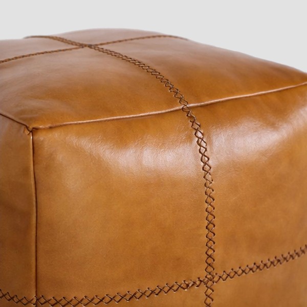 Pouf carré vintage en cuir véritable
