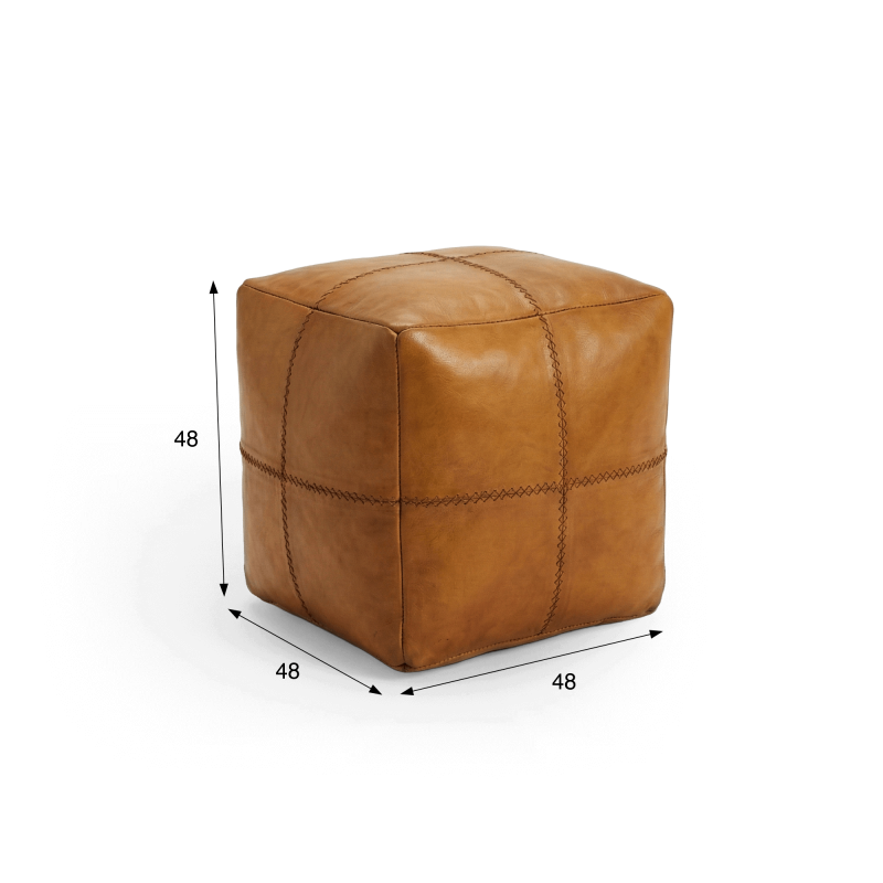 Pouf carré vintage en cuir véritable