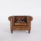 Fauteuil Chesterfield en cuir véritable - Edward