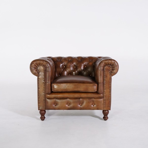 Fauteuil Chesterfield en cuir véritable - Edward