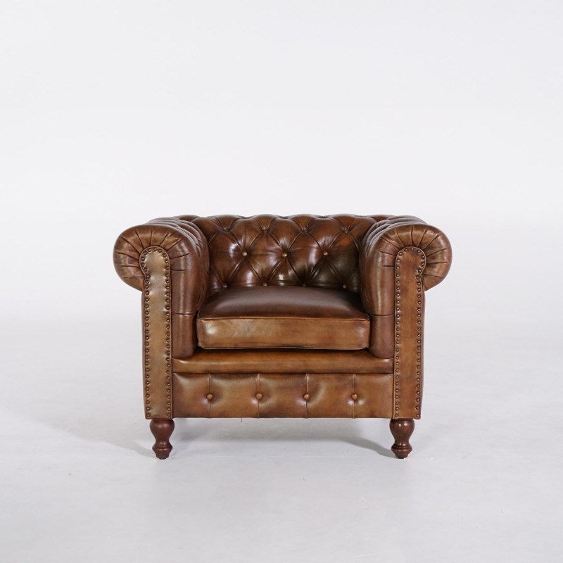 Fauteuil Chesterfield en cuir véritable - Edward