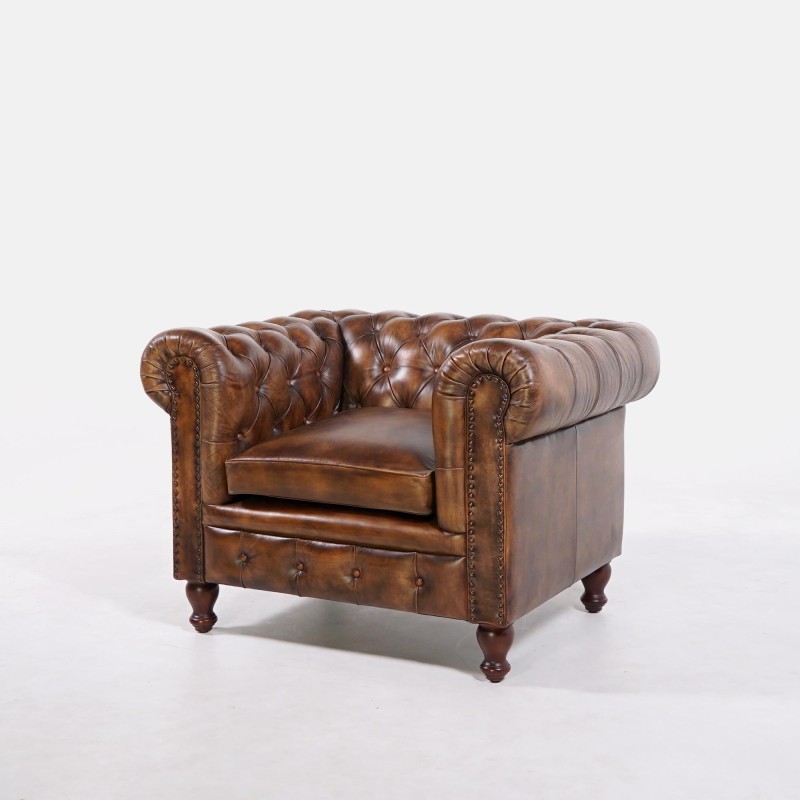 Fauteuil Chesterfield en cuir véritable - Edward