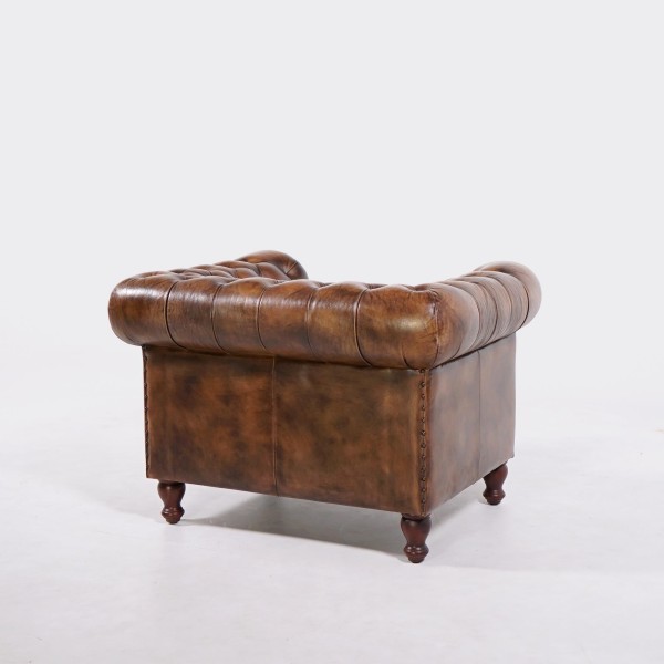 Fauteuil Chesterfield en cuir véritable - Edward