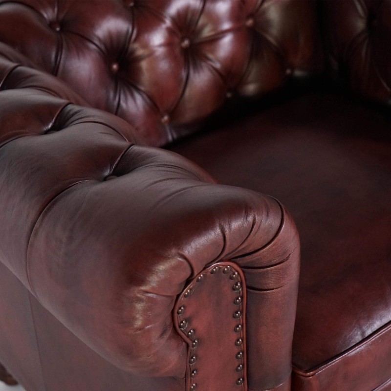 Fauteuil Chesterfield en cuir véritable - Edward