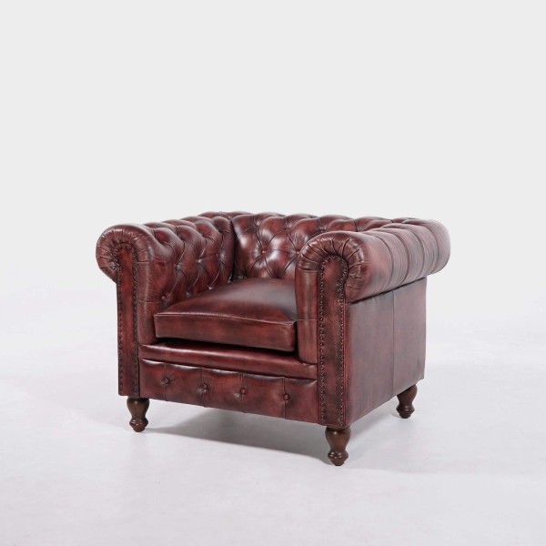 Fauteuil Chesterfield en cuir véritable - Edward