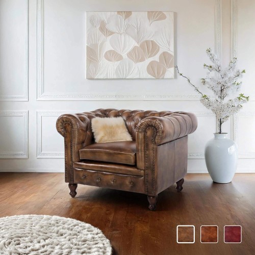 Fauteuil Chesterfield en cuir véritable - Edward