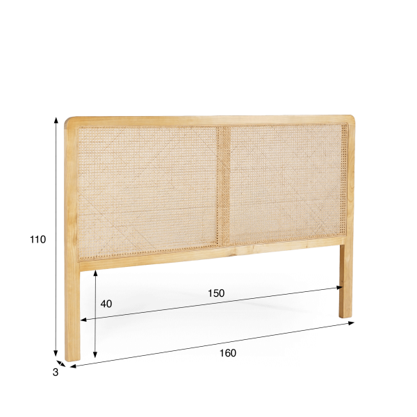 Tête de lit en bois massif de mindi et cannage 160 cm - Bahia