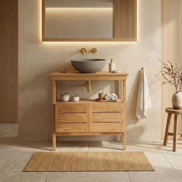 Meuble sous vasque en teck massif 80 cm - Nandini