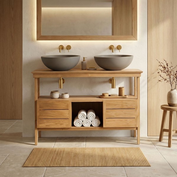 Meuble sous vasque en teck massif 120 cm - Nandini