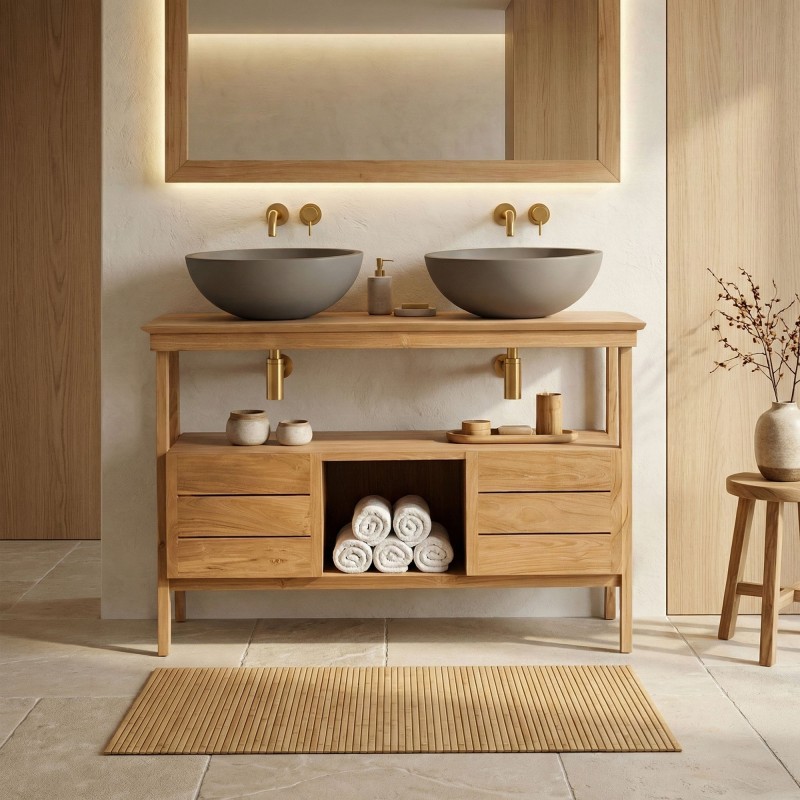 Meuble sous vasque en teck massif 120 cm - Nandini