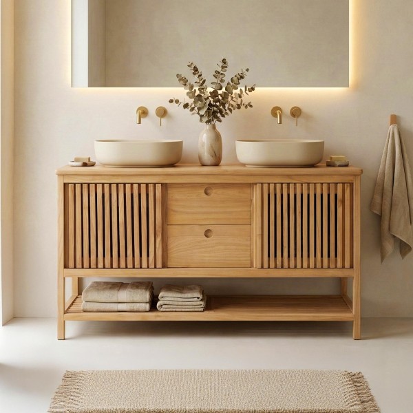 Meuble de salle de bain sous vasque en bois massif 140 cm - Rohini