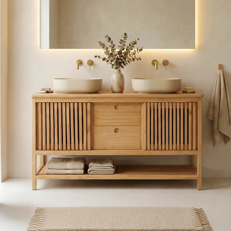 Meuble de salle de bain sous vasque en bois massif 140 cm - Rohini