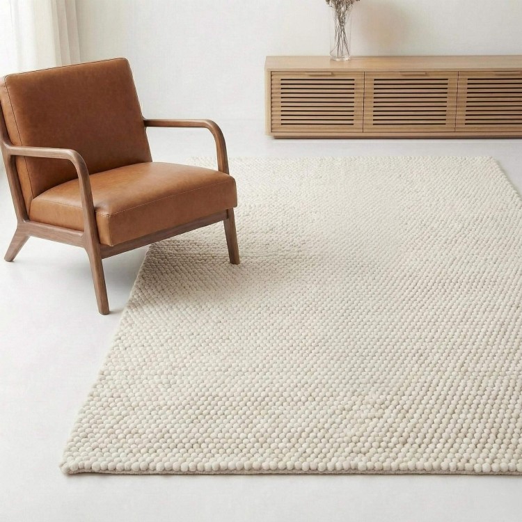 Tapis en laine et coton 140x200 cm, blanc - Tessa