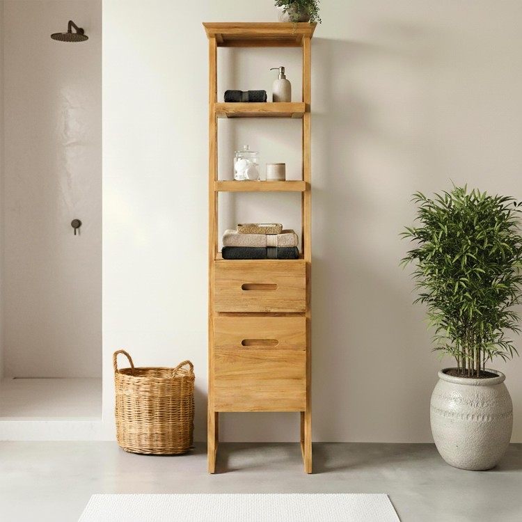 Colonne de salle de bain en bois de teck massif - Mizu