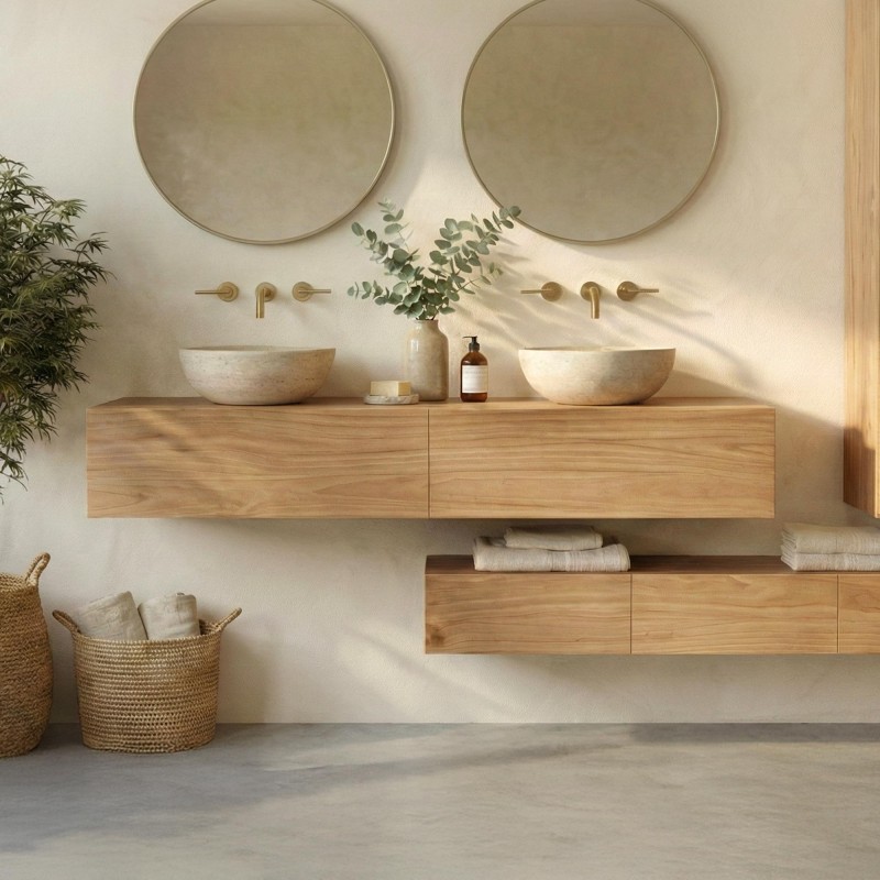 Meuble sous vasque à poser en bois massif 160 cm - Trinity