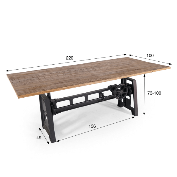 Table de salle à manger  industrielle réhaussable 220 cm