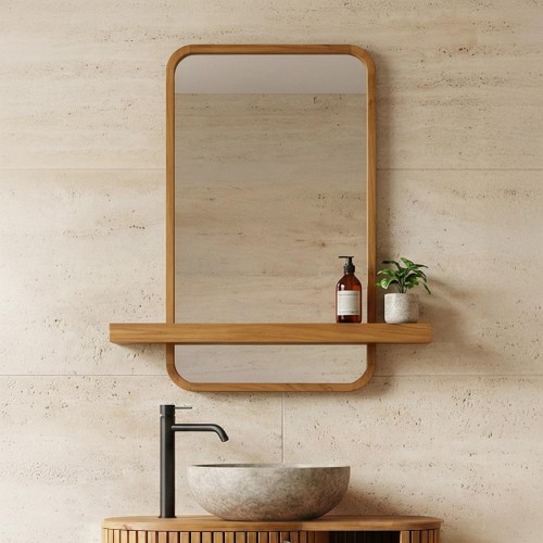 Miroir avec tablette intégree en teck massif - Leela