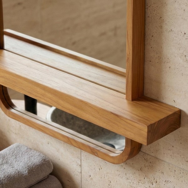 Miroir avec tablette intégree en teck massif - Leela