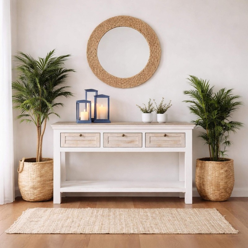 Console d'entrée en bois massif blanc - Sea side