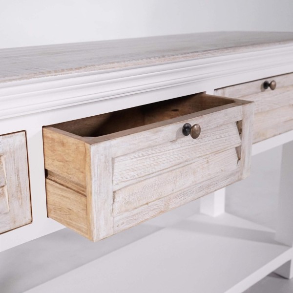 Console d'entrée en bois massif blanc - Sea side