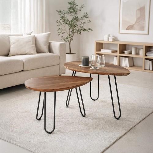 Tables basses scandinaves gigognes style scandinave avec plateau en bois massif d’acacia et pied en métal