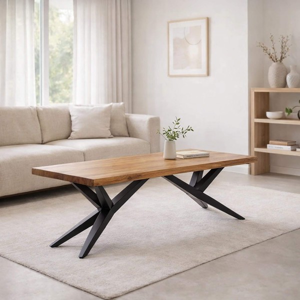 Table basse design en bois naturel avec pieds métal - Helix