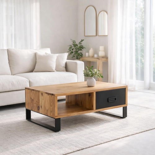 Table basse style industriel en bois massif d'acacia - Osaka