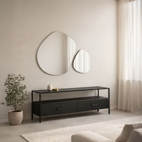 Meuble TV industriel métal noir 2 tiroirs - New York