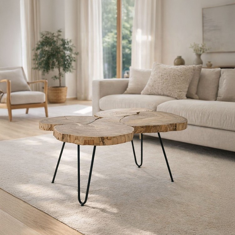 Table basse en bois massif d'acacia et pieds en métal