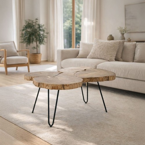 Table basse en bois massif d'acacia et pieds en métal