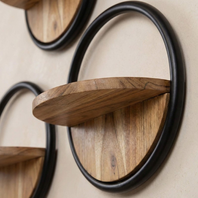 Etagère murale industrielle ronde avec tablette bois (lot de 3) - Urban