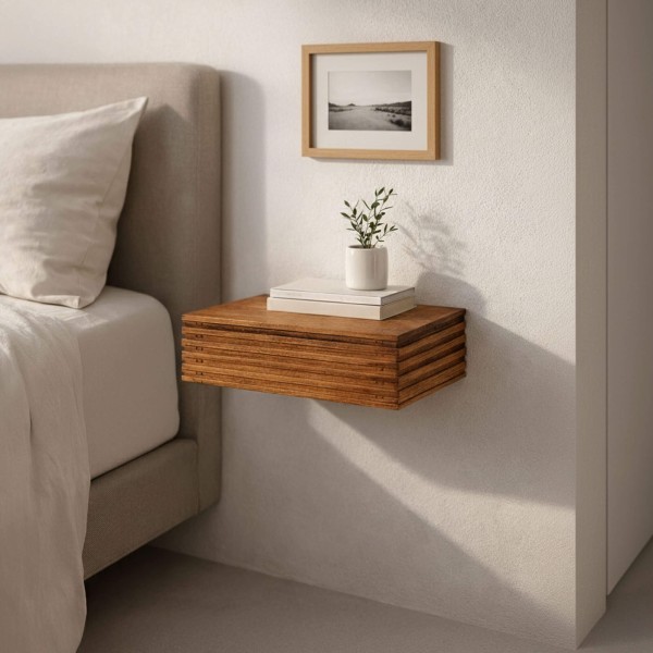 Table de chevet suspendue en bois massif avec tiroir (lot de 2) - Nora