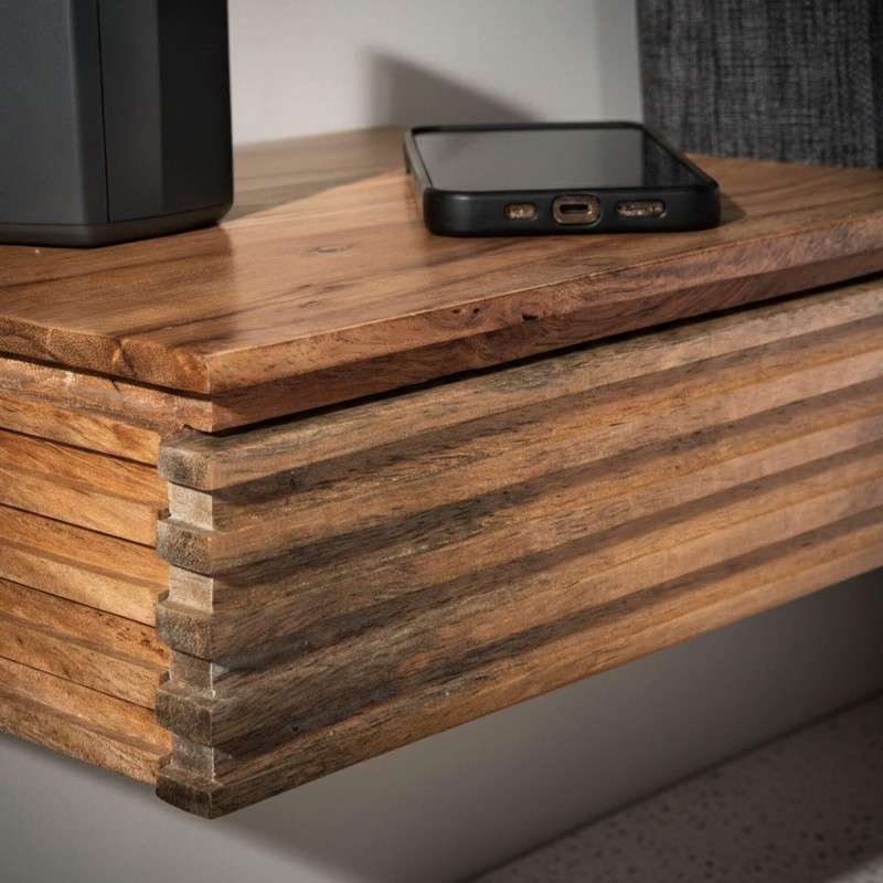 Table de chevet suspendue en bois massif avec tiroir (lot de 2) - Nora