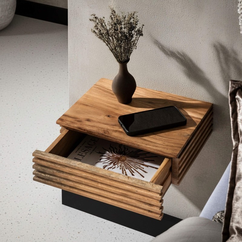 Table de chevet suspendue en bois massif avec tiroir (lot de 2) - Nora