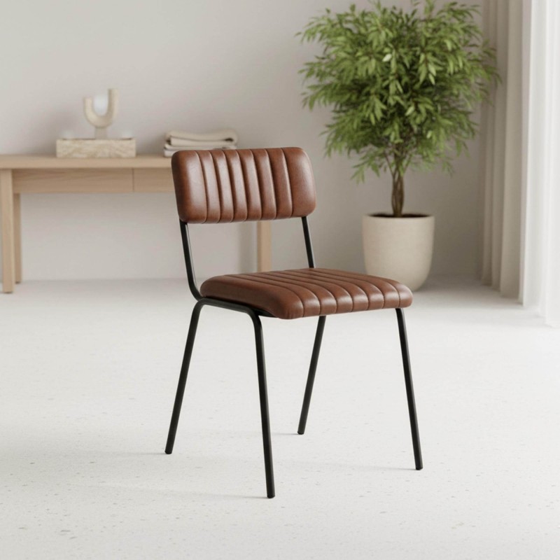 Chaise en métal et cuir naturel - Prati