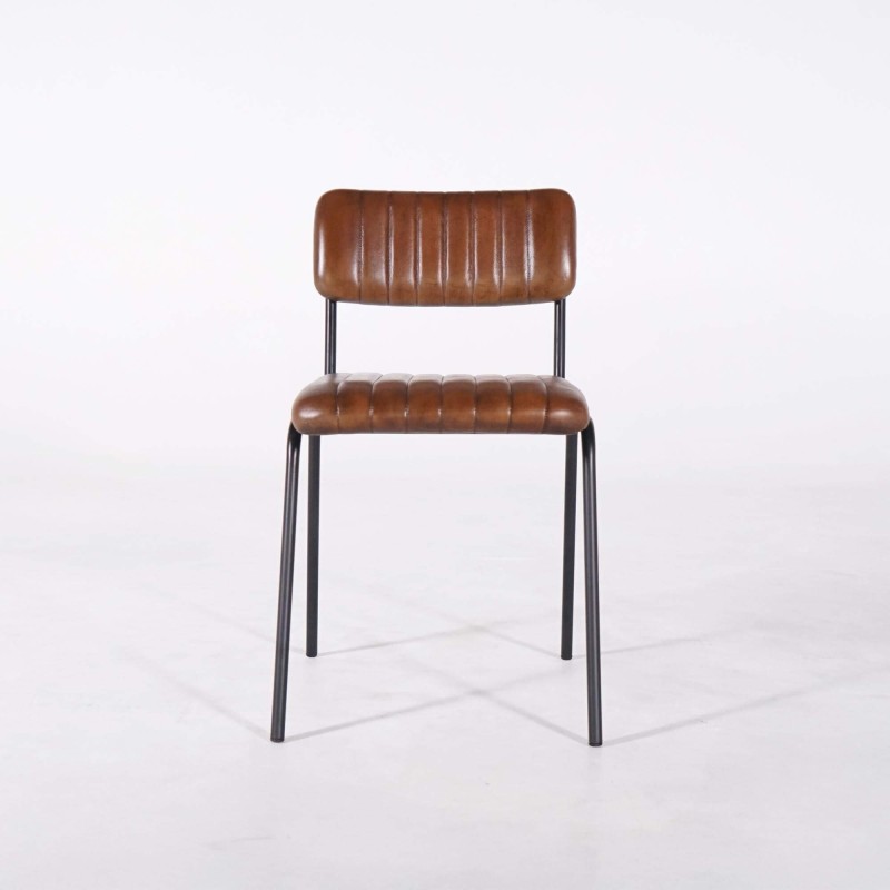 Chaise en métal et cuir naturel - Prati