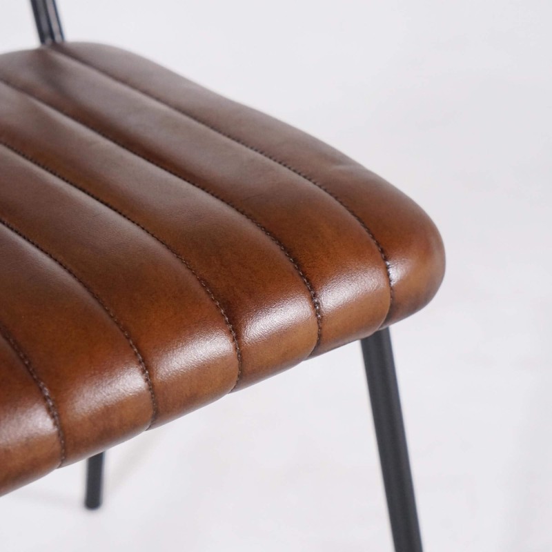 Chaise en métal et cuir naturel - Prati