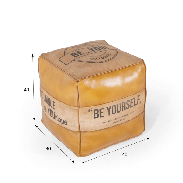 Pouf industriel en cuir "Be Yourself"