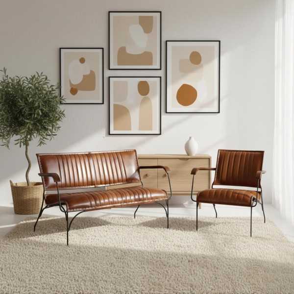 Fauteuil vintage en cuir marron 1 place - Cosy