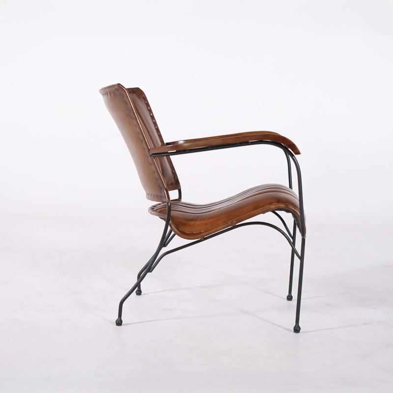 Fauteuil vintage en cuir marron 1 place - Cosy